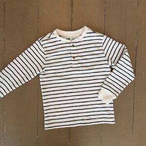 Janie and Jack Boys Nautical Navy Stripe Textured Waffle Henley Tee • Size 6 (S)